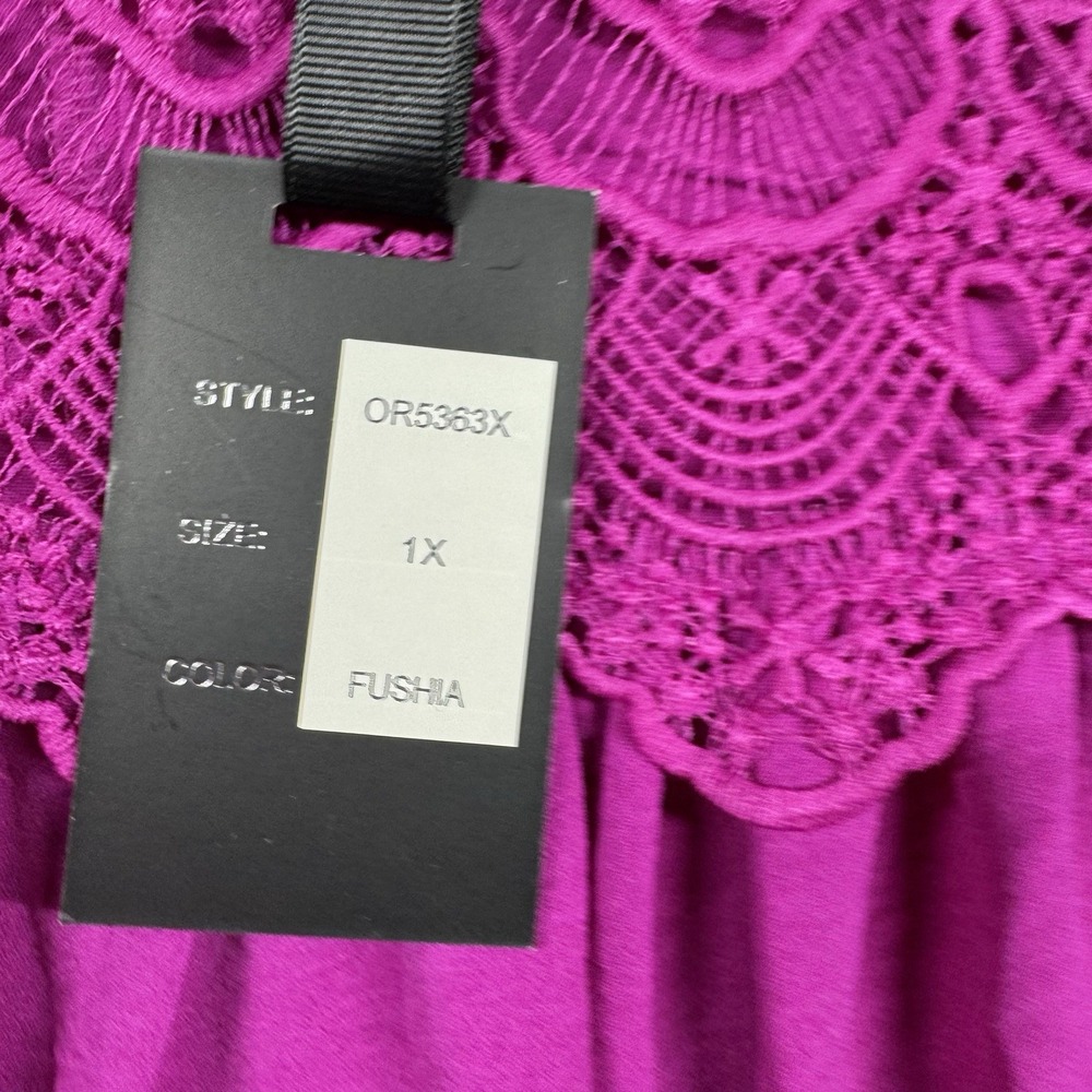 Oliver.o Top Blouse Women's 1X‎ Fusia Lace Overlay Sleeveless Pleated Boho - Picture 6 of 8